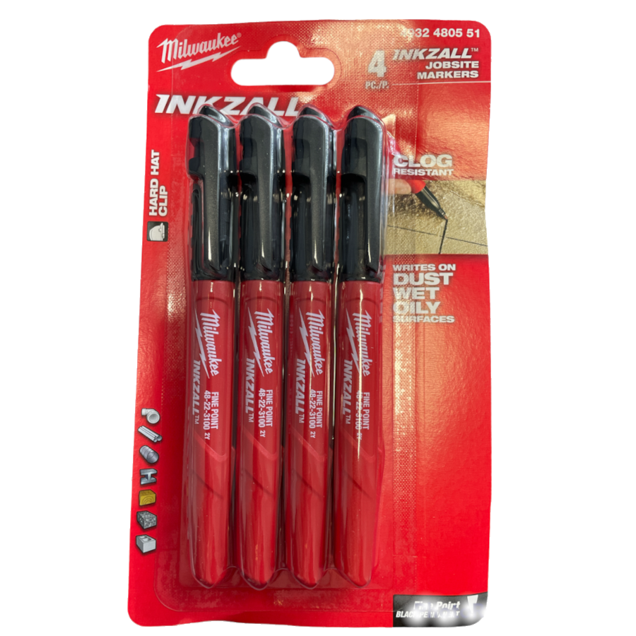 Milwaukee INKZALL Permanentmarker schwarz 4-tlg. (Baumarker, widerstandsfähige Spitze, schnell trocknende Tinte)