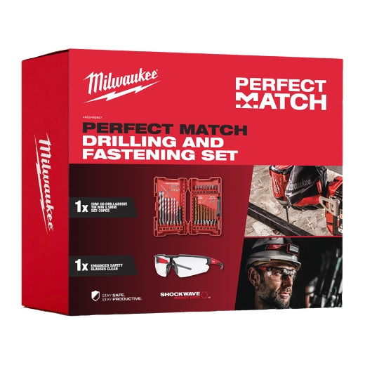 Milwaukee Perfect Match Shockwave Werkzeug-Set Bit-Bohrer-Set 39 tlg. + Schutzbrille klar