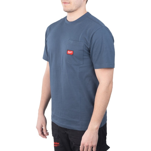 Milwaukee® Arbeits-T-Shirt WTSS mit UV-Schutz kurzärmlig blau in der Größe S/M/L/XL/XXL