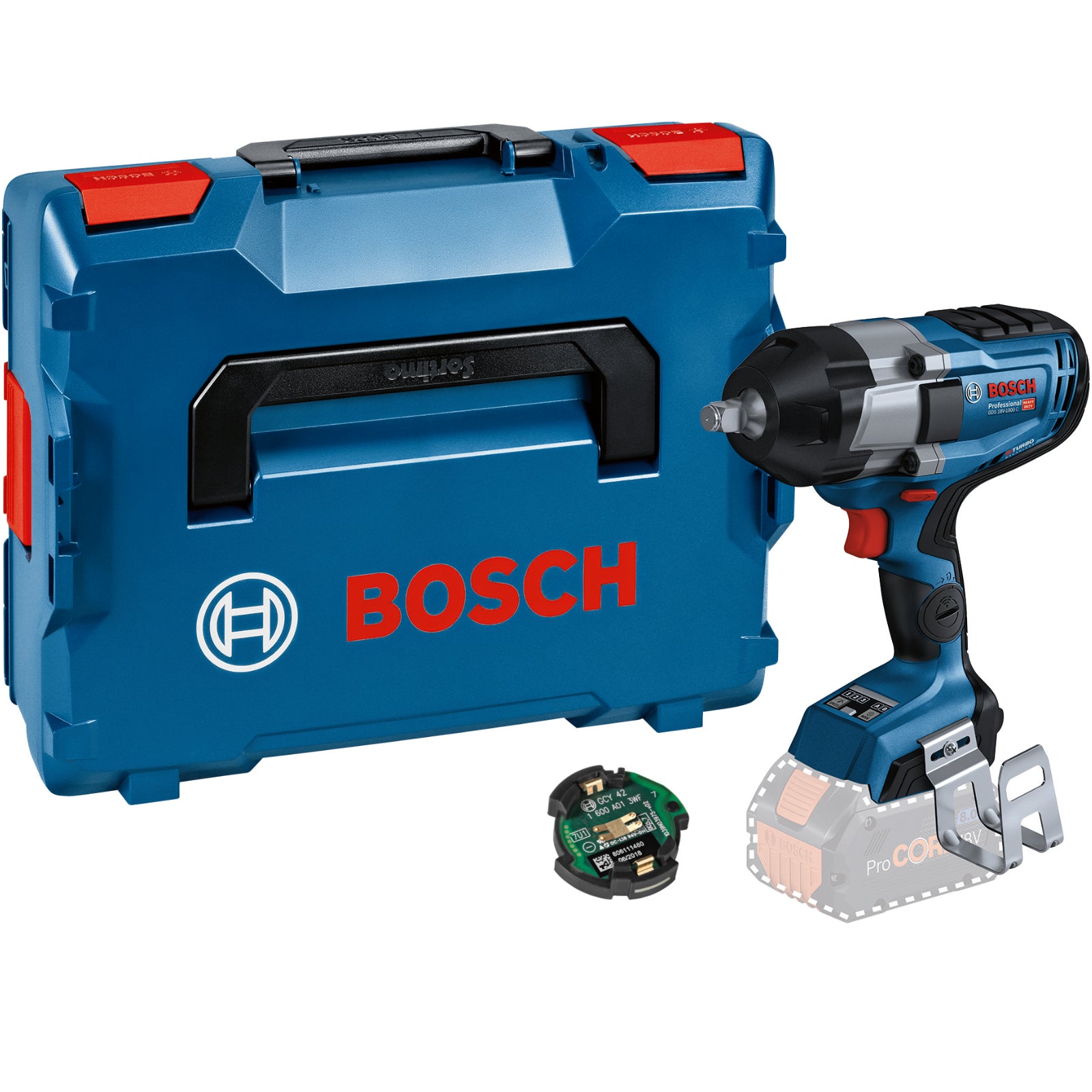 Bosch Akku-Drehschlagschrauber GDS 18V-1000 C (1/2"-Vierkant, Drehmoment: 1000 Nm, inkl. GCY 42, Solo in L-BOXX 136)