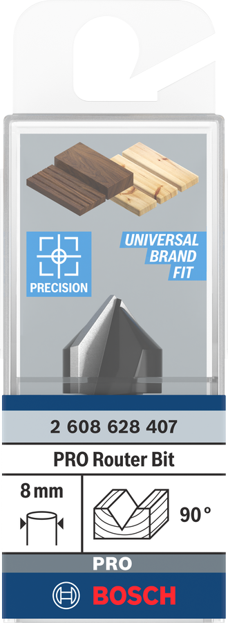 Bosch PRO V-Nutfräser, 8 mm, D1 16 mm, L 16 mm, G 45 mm, 90° (2608628407)