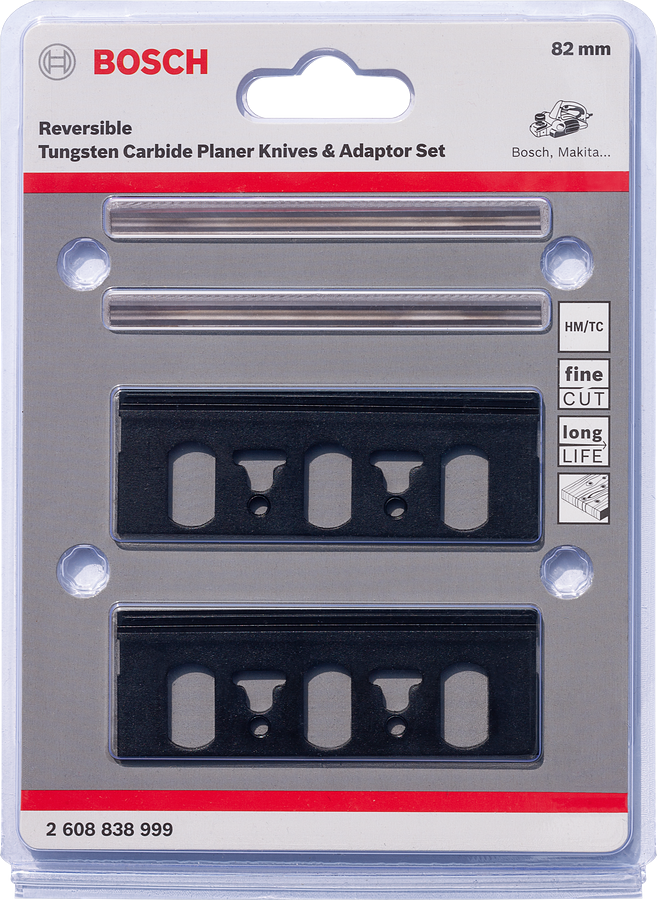 Bosch Carbide-Wendehobelmesser mit Adapter 82 mm, gerade, 40° für Holz 2 Stk. (2608838999)