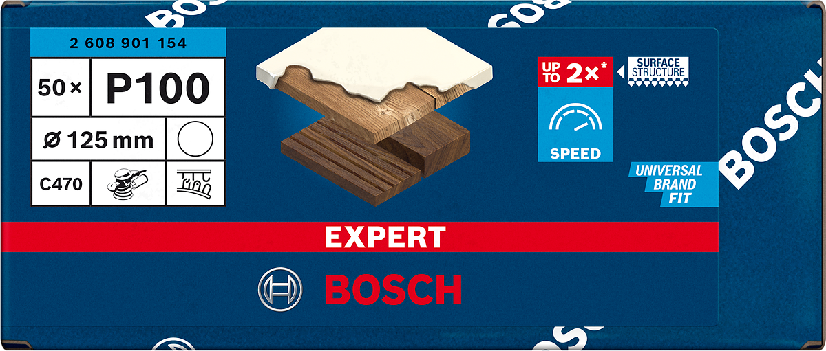 Bosch Expert Schleifpapier C470 ohne Löcher Ø 125 mm K100 50 tlg. (2608901154)