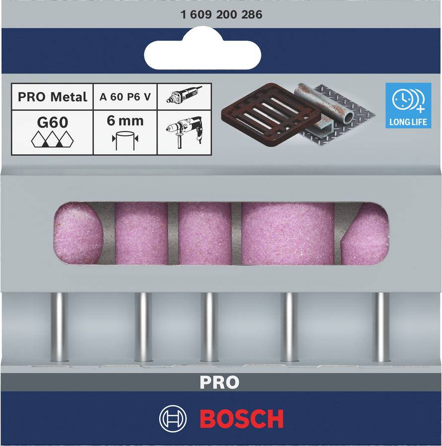 Bosch Pro Steel Schleifstiftset mit 6 mm Aufnahmeschaft Körnung 60 5 tlg. (1609200286)