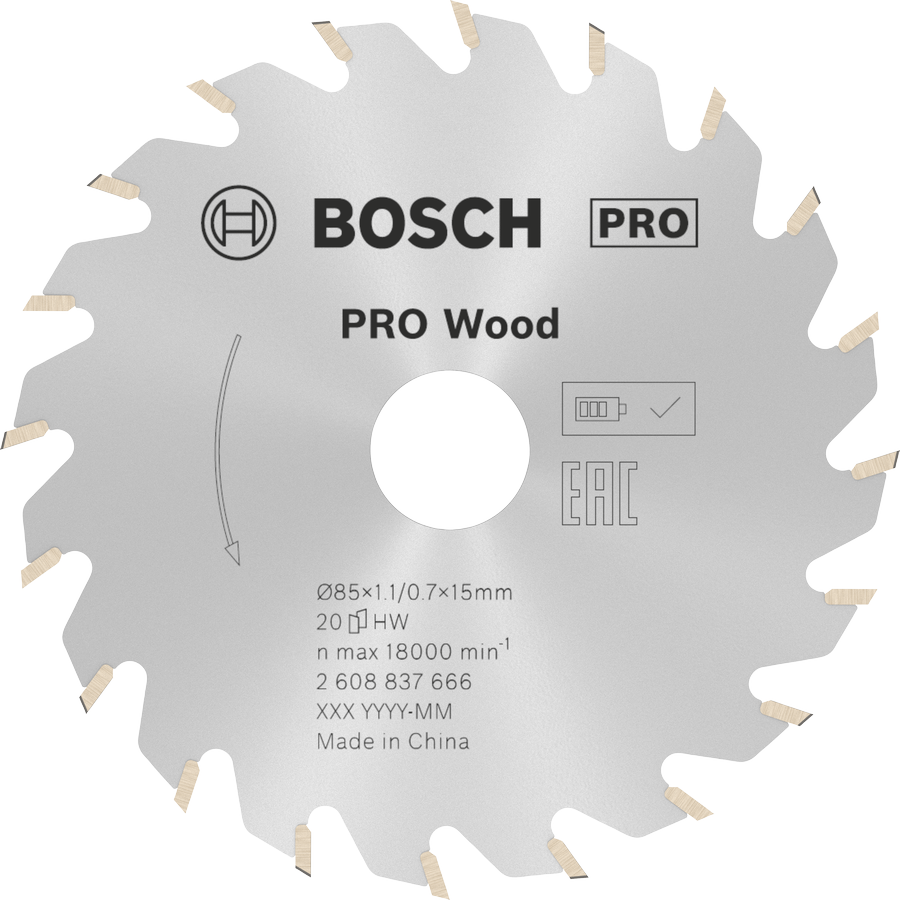Bosch Pro Wood cordless Kreissägeblatt 85x15 20 Zähne (2608837666)