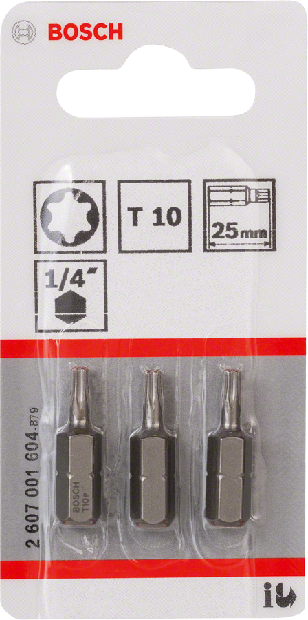 Bosch Schrauberbit Extra-Hart 1/4" T10 x 25 mm 3 Stk. (2607001604)
