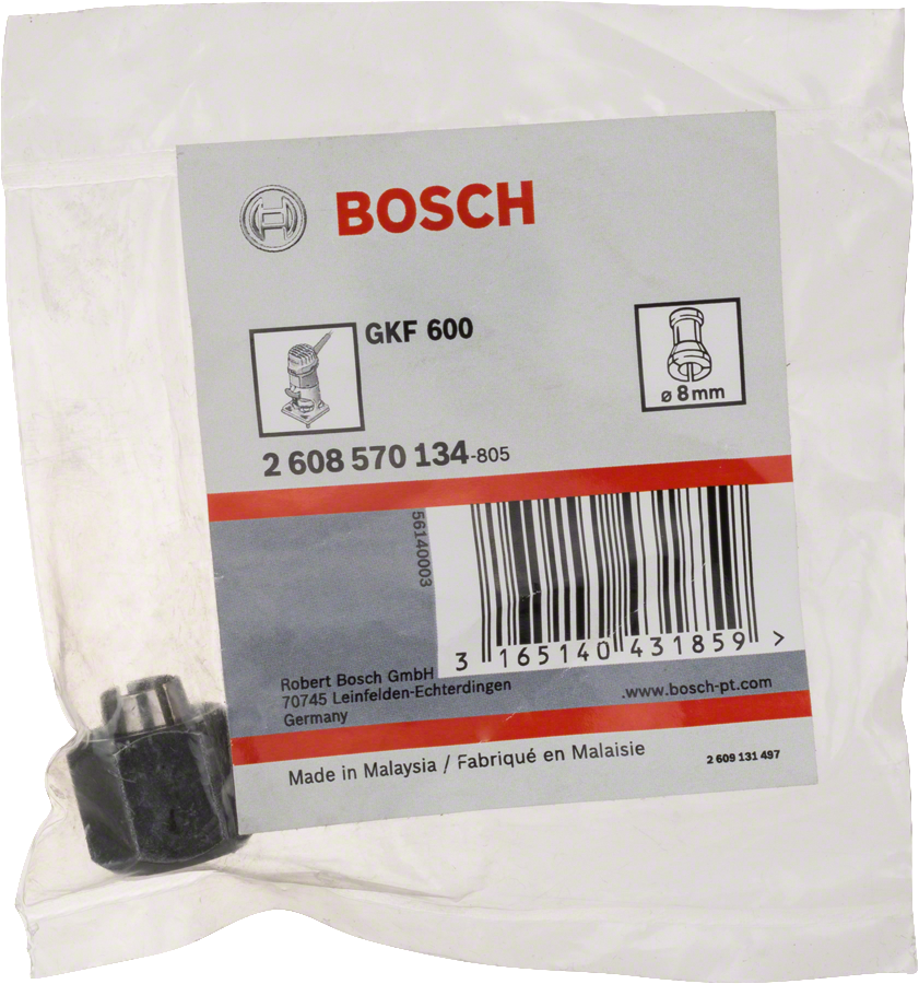 Bosch Spannzange 8 mm mit Überwurfmutter für Kantenfräse GKF 12V-8 / GKF 600