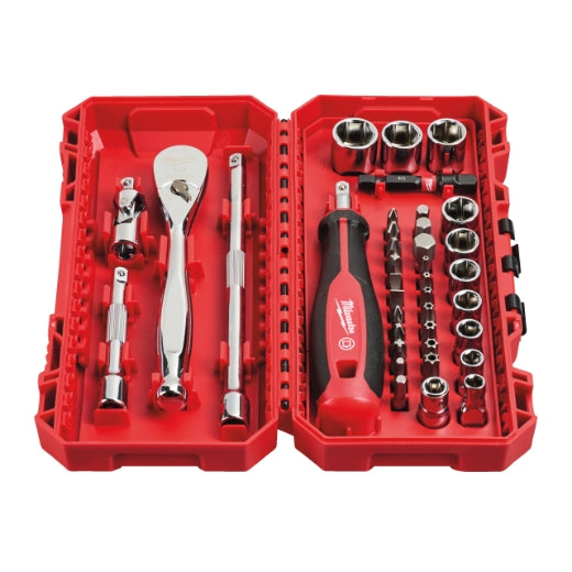Milwaukee 1/4" Ratschen- und Steckschlüsseleinsatz Set in Packout Kassette 38 tlg. (4932498381)