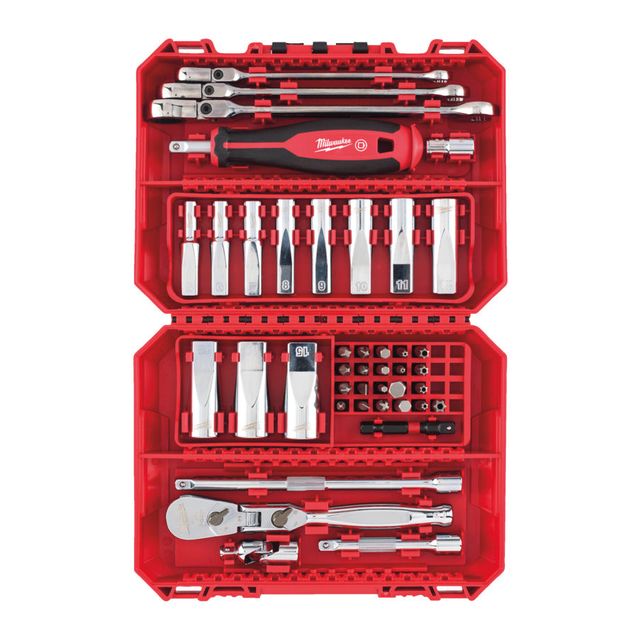 Milwaukee 1/4" Ratschen-, lange Steckschlüsseleinsätze- und Handgriff Set Premium Packout Kassette 42 tlg. (4932498382)