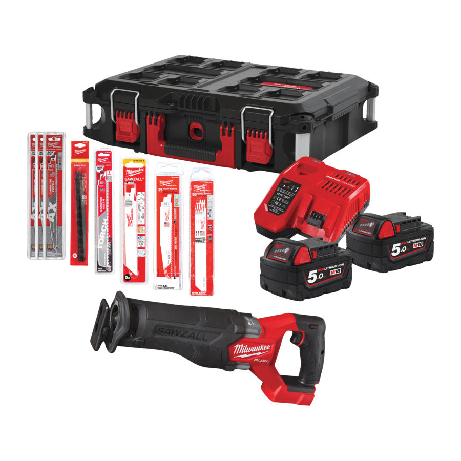 Milwaukee M18 FSZ100P-502P 100 Jahre Jubiläumsset Akku-Säbelsäge M18FSZ + Akku und Lader + Säbelsägeblätter in Packout Box (4933498242)