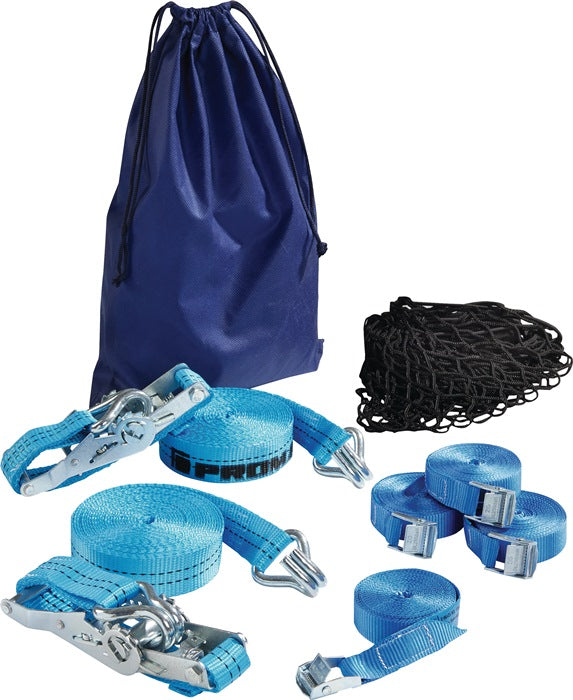 Promat Ladungssicherungsset mit Zurrgurte (4-6 m) und Abdecknetz EN 12195-2 7 tlg