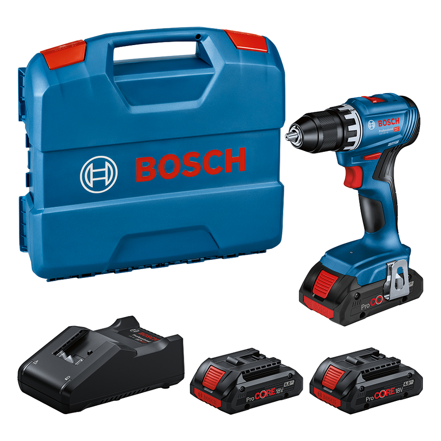 Bosch Professional GSR 18V-45 Akku-Bohrschrauber bürstenlos mit 45 Nm 3 x 4.0 Ah ProCore und Lader in L-Case