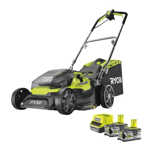RYOBI RY18LMH37A-250 Hybrid-Akku-Rasenmäher 37cm Schnittbreite mit 2x 5.0 Ah Akkus und Lader im Karton