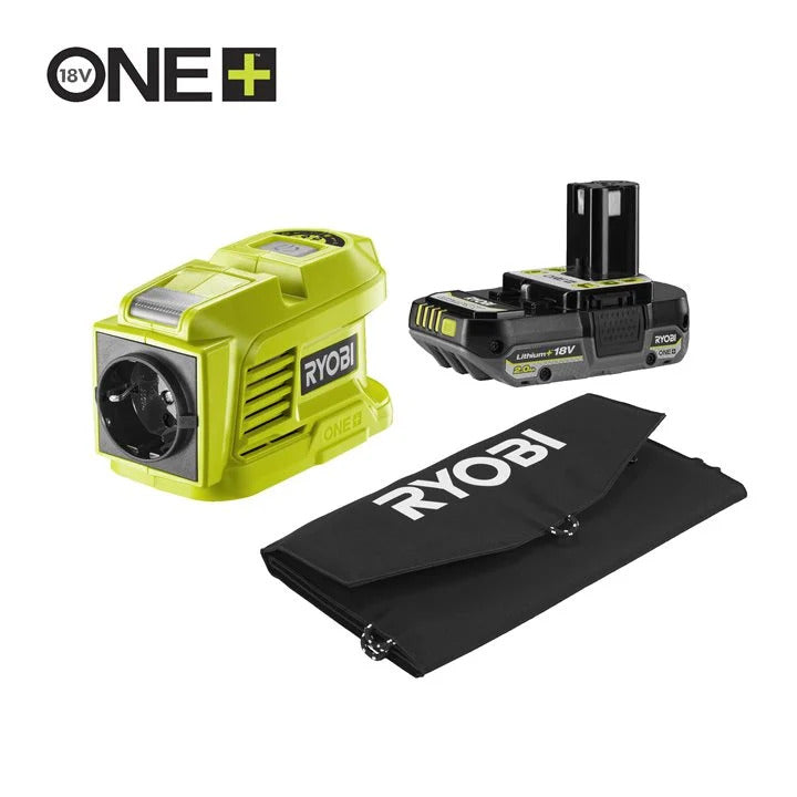 RYOBI RYSP21ABI150B-120 Akku-Wechselrichter Gen II 150 W / 230 V mit 1x 2.0 Ah Akku und Solarmodul
