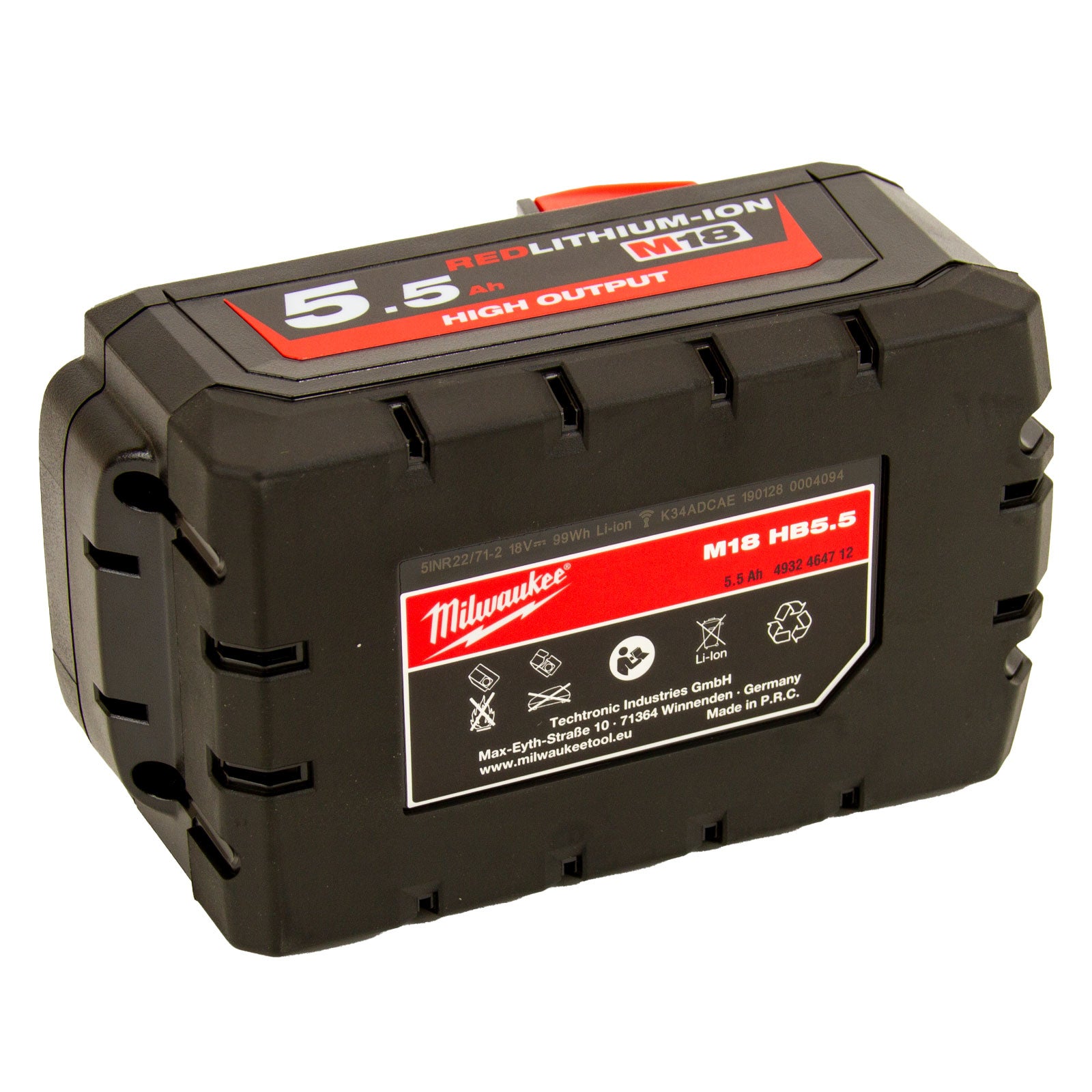 Milwaukee Akku M18 HB5.5 (18V / 5,5 Ah, High Output, Red Li-Ion Akkupack, 5500 mAh)