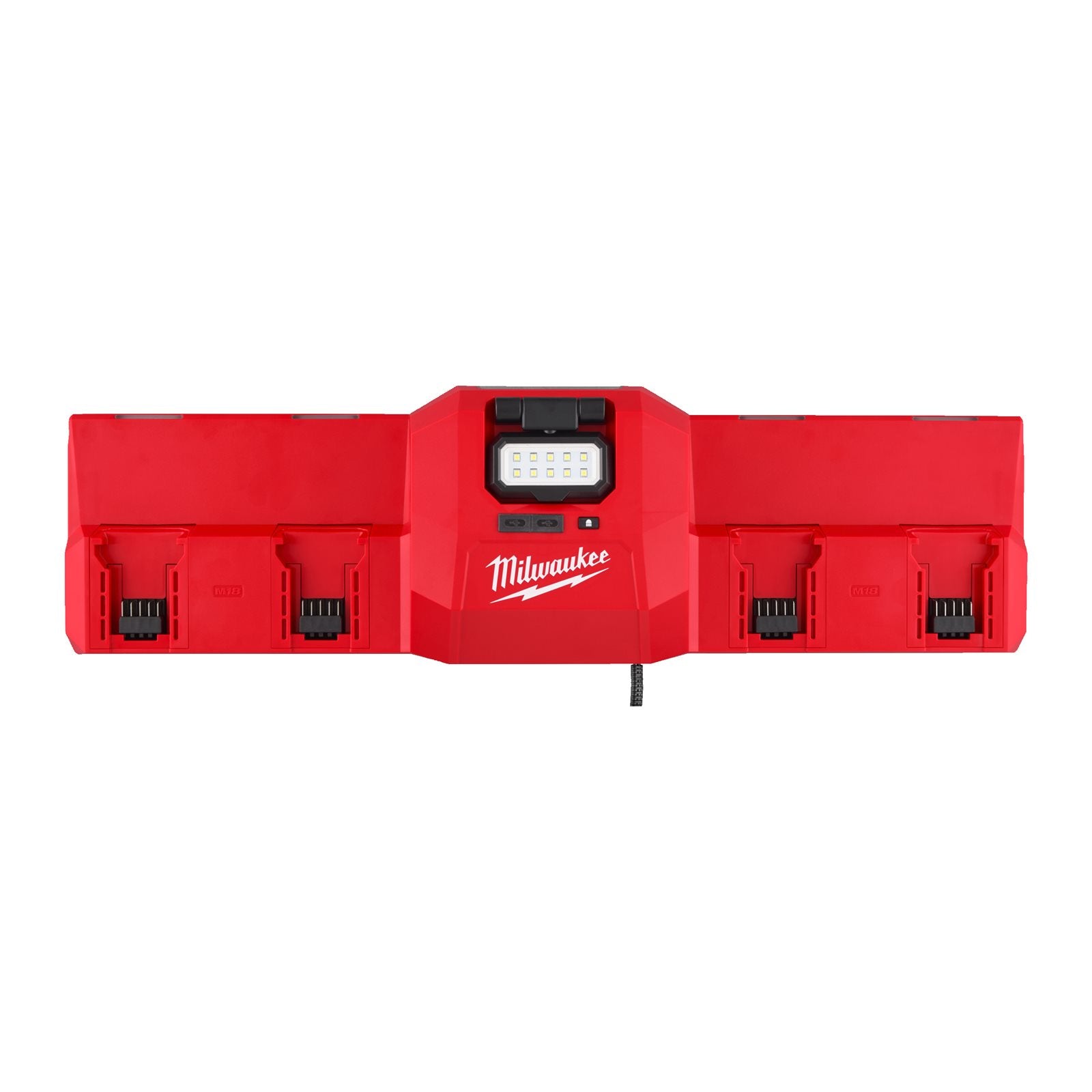 Milwaukee M12-18 GBC4 Mehrfach-Ladegerät (lädt M12 & M18 Akkus, magnetische Aufhängung, 2 x USB-C, 450 lm Leuchte)