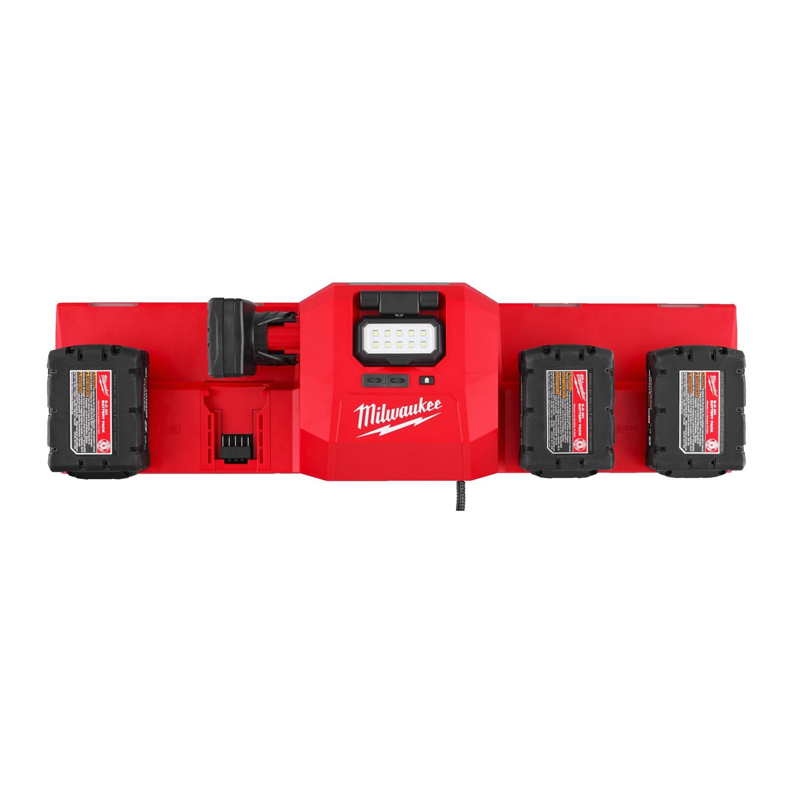 Milwaukee M12-18 GBC4 Mehrfach-Ladegerät (lädt M12 & M18 Akkus, magnetische Aufhängung, 2 x USB-C, 450 lm Leuchte)