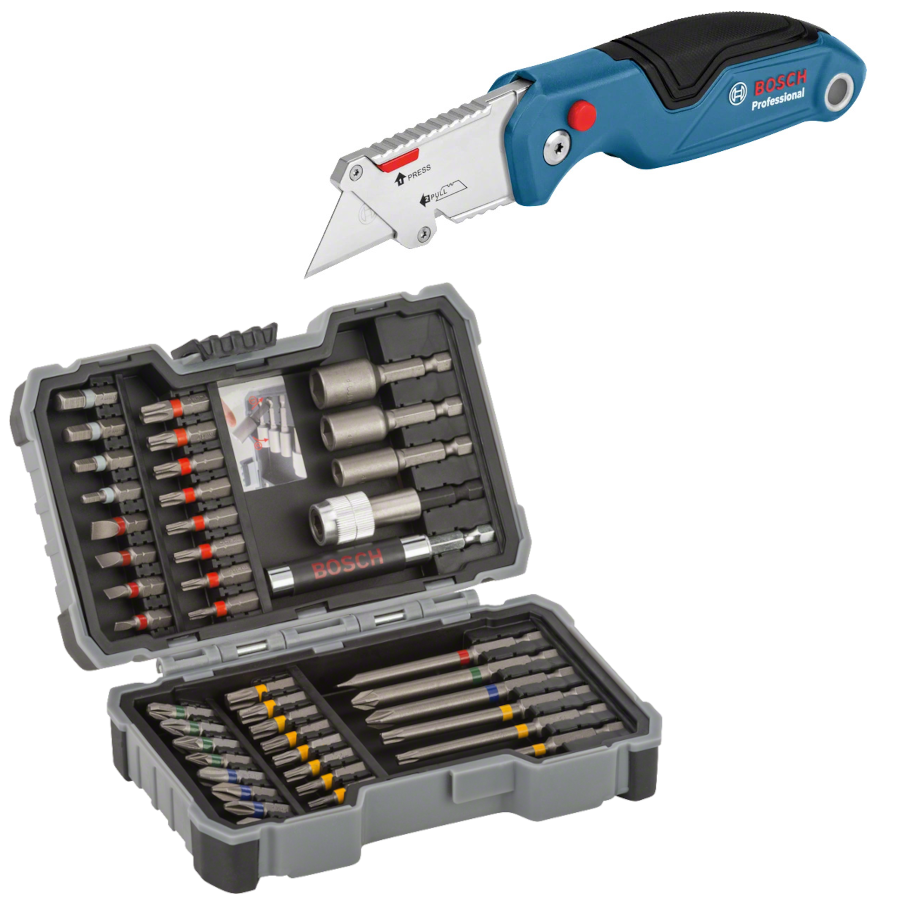 Bosch Professional Schrauberbit Set 43tlg. + Bosch Messer inkl. 3x Klinge (061599763T)