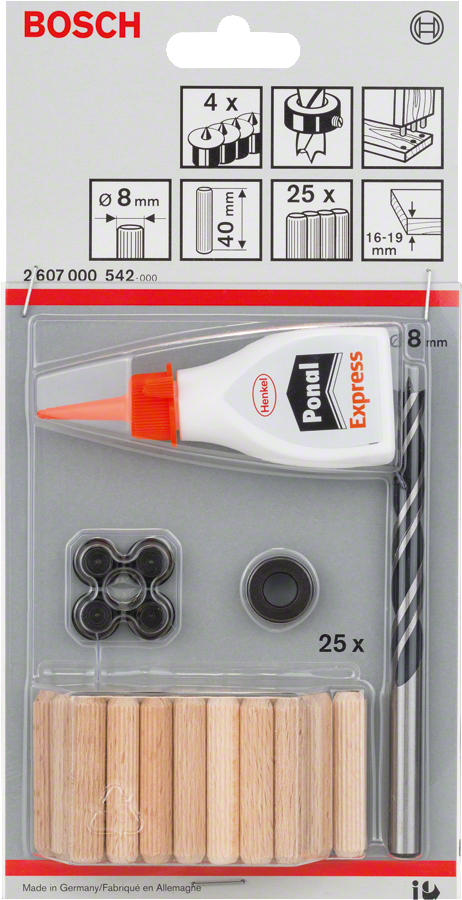 Bosch DIY Profilholzdübel-Set aus Buchenholz 8 mm 32 tlg.