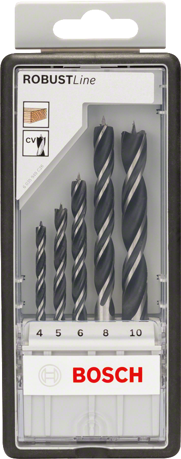 Bosch Professional Holzspiralbohrer-Set, Robust Line Ø 4/5/6/8/10 mm für Weich- und Hartholz 5tlg.