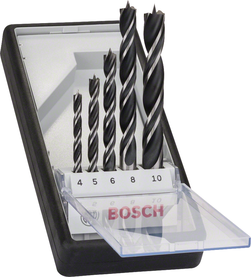 Bosch Professional Holzspiralbohrer-Set, Robust Line Ø 4/5/6/8/10 mm für Weich- und Hartholz 5tlg.