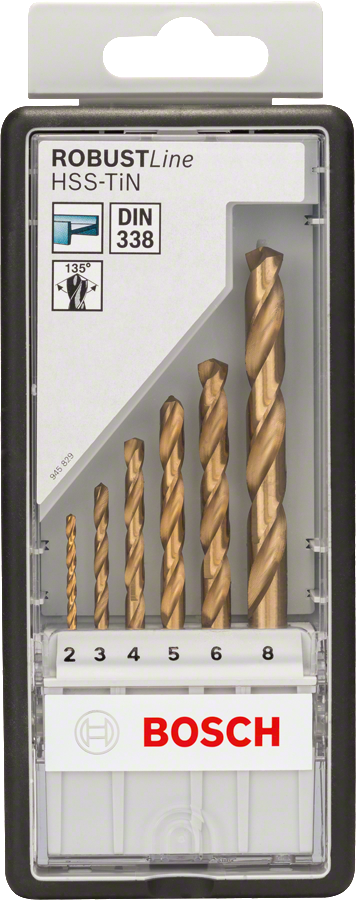 Bosch Robust Line HSS-TiN Metallbohrer-Set, 135° Ø 2/3/4/5/6/8 mm 6 tlg.