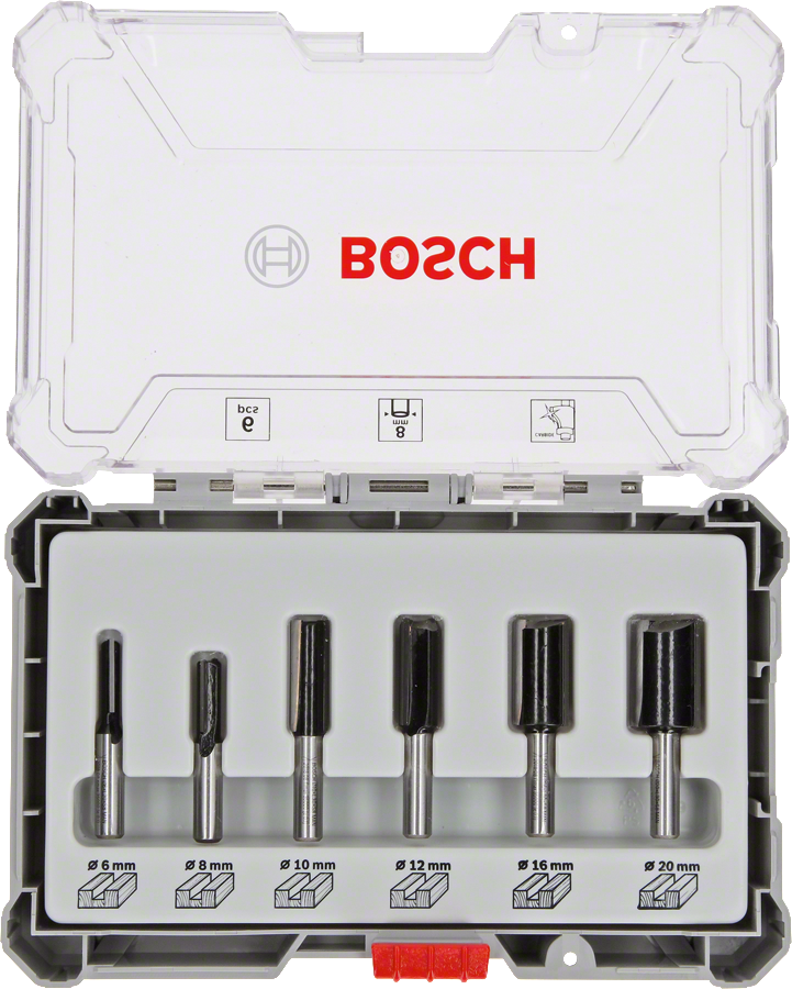 Bosch Professional Fräser-Set DIN EN-847 mit 8 mm Schaft für Weich- und Hartholz 6 tlg.