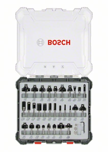 Bosch Professional Fräser-Set DIN EN-847 mit 8 mm Schaft 30 tlg. für Weich- und Hartholt