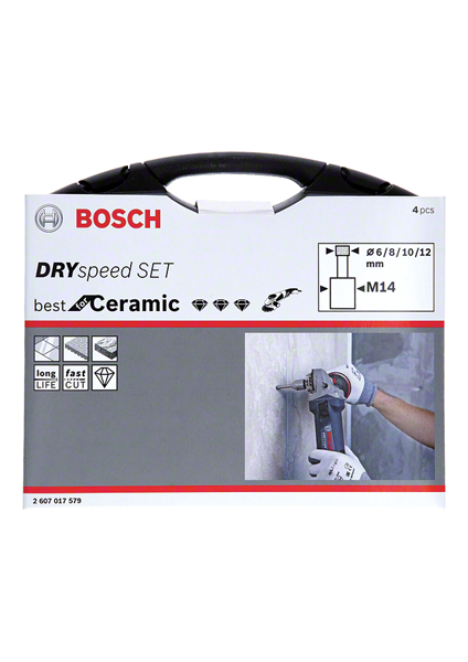 Bosch DrySpeed Diamanttrockenbohrer-Set Ø 6/8/10/12 mm ideal für Hartkeramik in Box