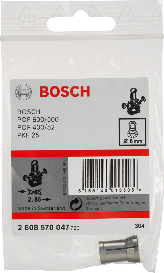 Bosch Professional Spannzange 6 mm ohne Spannmutter, für Oberfräse und Geradschleifer
