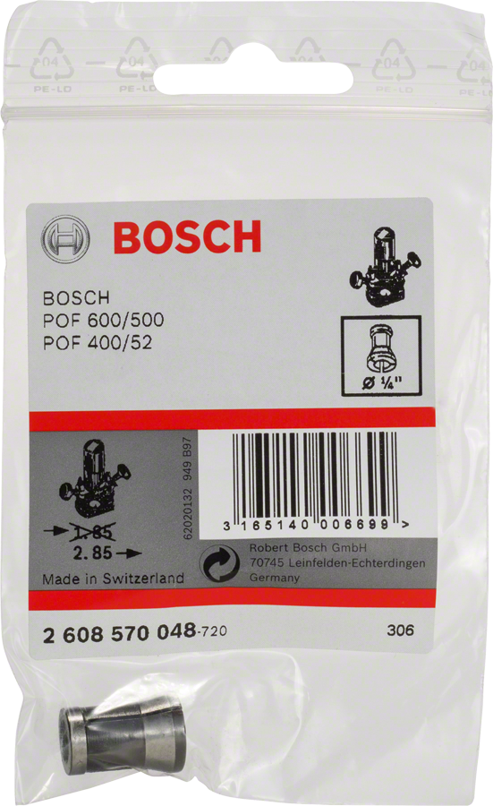 Bosch Spannzange 1/4" ohne Spannmutter, Oberfräse und Geradschleifer