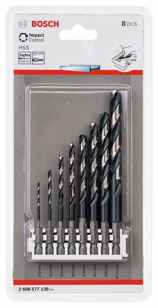 Bosch Impact Control HSS Bohrerset 2-10 mm Pick&Click für Metall 8 tlg.