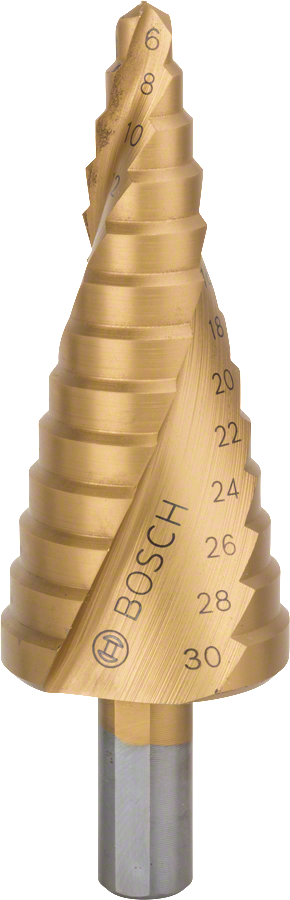Bosch Stufenbohrer 6 - 30 mm 13 Stufen mit 3-Flächen-Schaft HSS / HSS-TiN / HSS-AlTiN