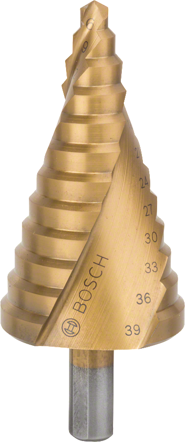 Bosch Stufenbohrer 6 - 39 mm 12 Stufen mit 3-Flächen-Schaft  HSS / HSS-TiN / HSS-AlTiN