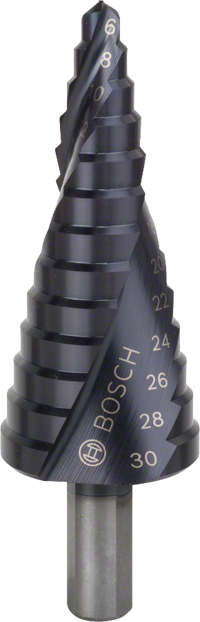 Bosch Stufenbohrer 6 - 30 mm 13 Stufen mit 3-Flächen-Schaft HSS / HSS-TiN / HSS-AlTiN