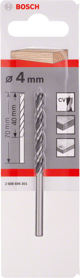 Bosch Holzspiralbohrer Standard mit Zentrierspitze Ø 4x40x70 mm