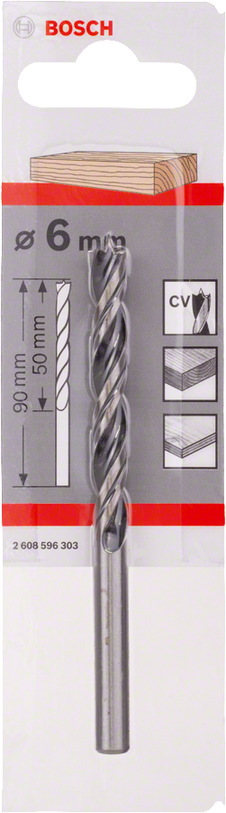 Bosch Holzspiralbohrer Standard mit Zentrierspitze Ø 6x50x90 mm