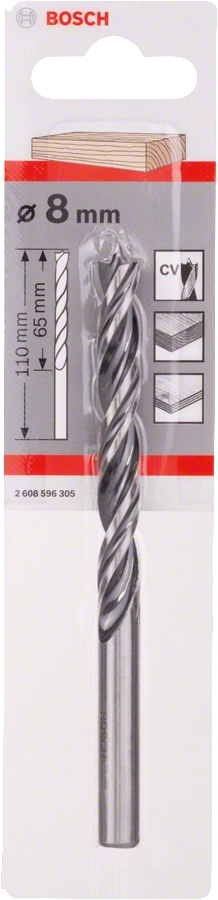 Bosch Holzspiralbohrer Standard mit Zentrierspitze Ø 8x65x110 mm