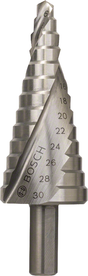 Bosch Stufenbohrer 6 - 30 mm 13 Stufen mit 3-Flächen-Schaft HSS / HSS-TiN / HSS-AlTiN