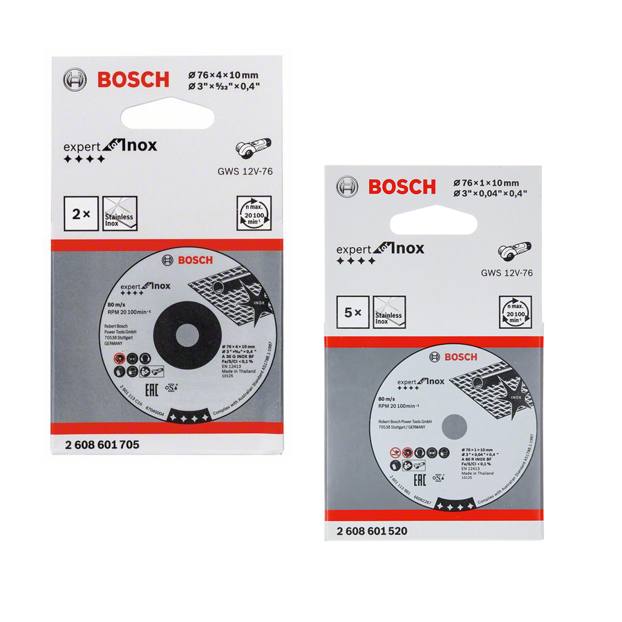 Bosch Expert Trennscheibe for Inox + Expert Schruppscheibe Ø 76 mm Metall für GWS 12V-76