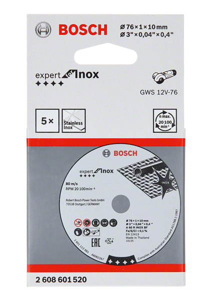 Bosch Trennscheibe Expert for Inox Ø 76 x 1 x 10 mm für Stahl 5 Stück