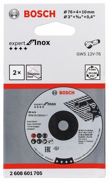 Bosch Schruppscheibe Expert for Inox Ø 76 x 4 x 10 mm für Edelstahl 2 Stück