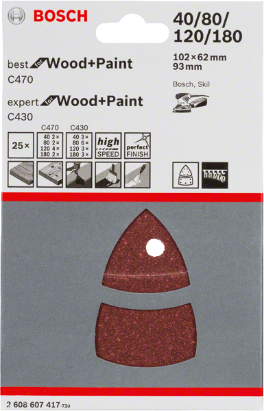 Bosch Professional Schleifpapier-Set C470 und C430 B&EfWP mit 11 Löcher für Multischleifer 102 x 62/ 93 mm K 40/80/120/180