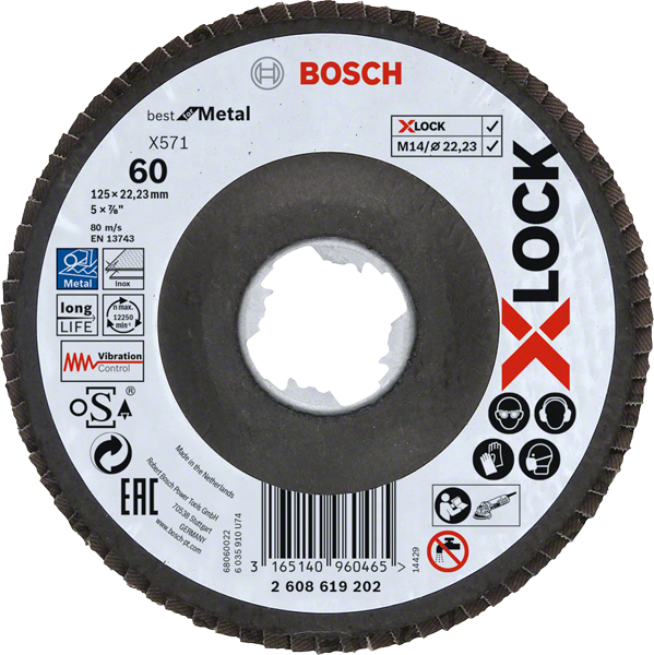 Bosch Professional X-Lock Fächerschleifscheibe Best for Metal Ø 125 x 22,23 mm gewinkelt K40 / K60 / K80 / K120