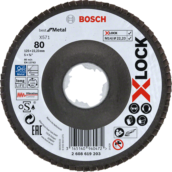 Bosch Professional X-Lock Fächerschleifscheibe Best for Metal Ø 125 x 22,23 mm gewinkelt K40 / K60 / K80 / K120