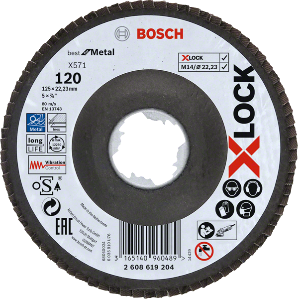 Bosch Professional X-Lock Fächerschleifscheibe Best for Metal Ø 125 x 22,23 mm gewinkelt K40 / K60 / K80 / K120