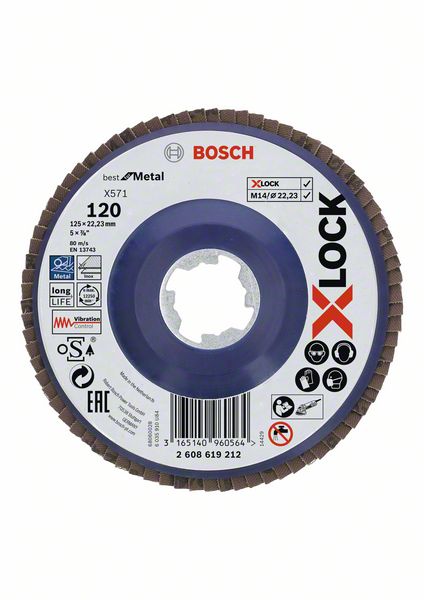 Bosch Professional X-Lock Fächerschleifscheibe Best for Metal Ø 125 x 22,23 mm gerade K40 / K60 / K80 / K120