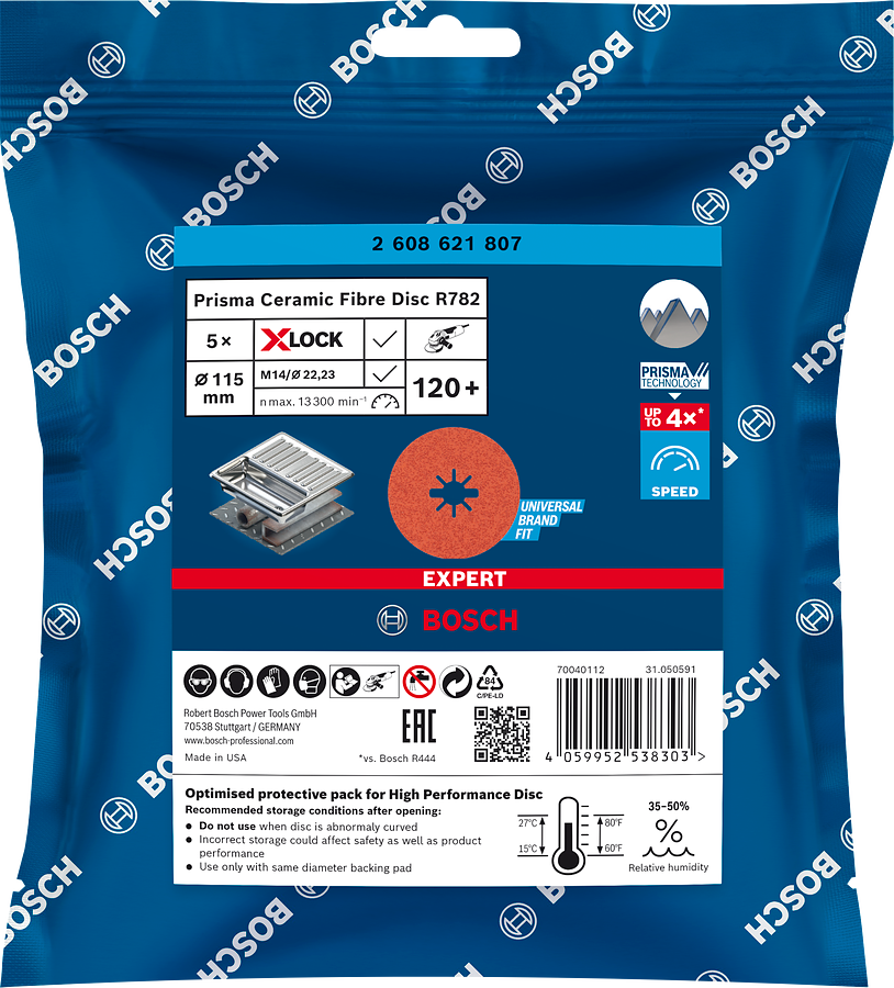 Bosch Professional Expert X-Lock Fiberscheibe R782 Prisma Ceramic Ø 115 mm K 120 5tlg