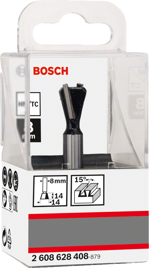 Bosch Professional Zinkenfräser 8 mm, D1 14 mm, L 14 mm, G 55 mm, 15°