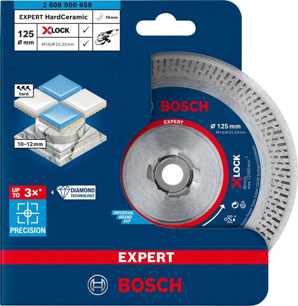 Bosch Professional Expert X-Lock Diamanttrennscheiben HardCeramic Ø 125x22.23 mm M14 für Fliesen, Marmor, Keramik